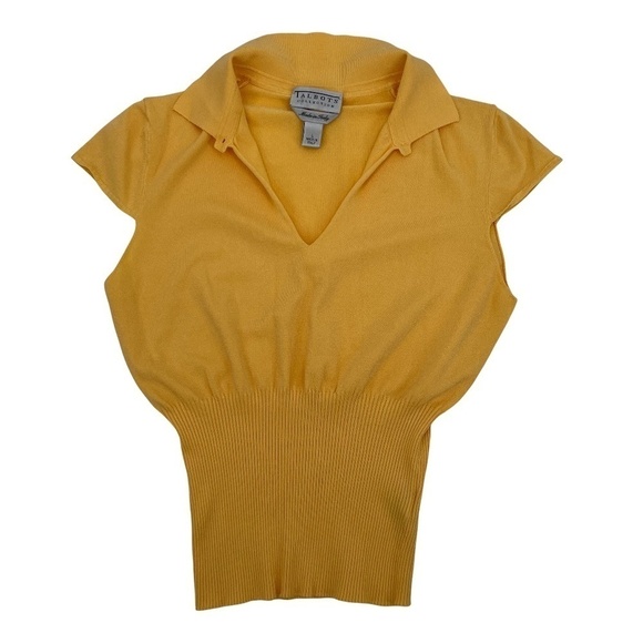 Talbots Collection Yellow V-Neck Collared Short Sleeve Blouse Size Large Women’s - Picture 1 of 7